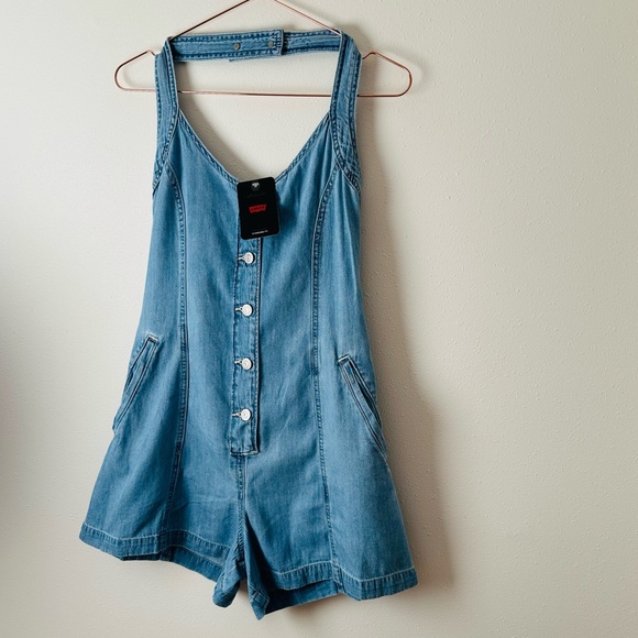 New Levi’s Denim Romper overalls Shorts - Picture 10 of 10